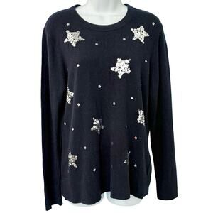 Kate Spade Navy Blue Silver Sequin Star Constellation Cashmere Sweater sz S / M